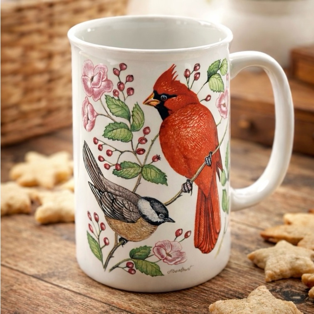 Potpourri Designs Nature’s Beauties Bird Mug Denny Burkhart Cardinal Chickadee